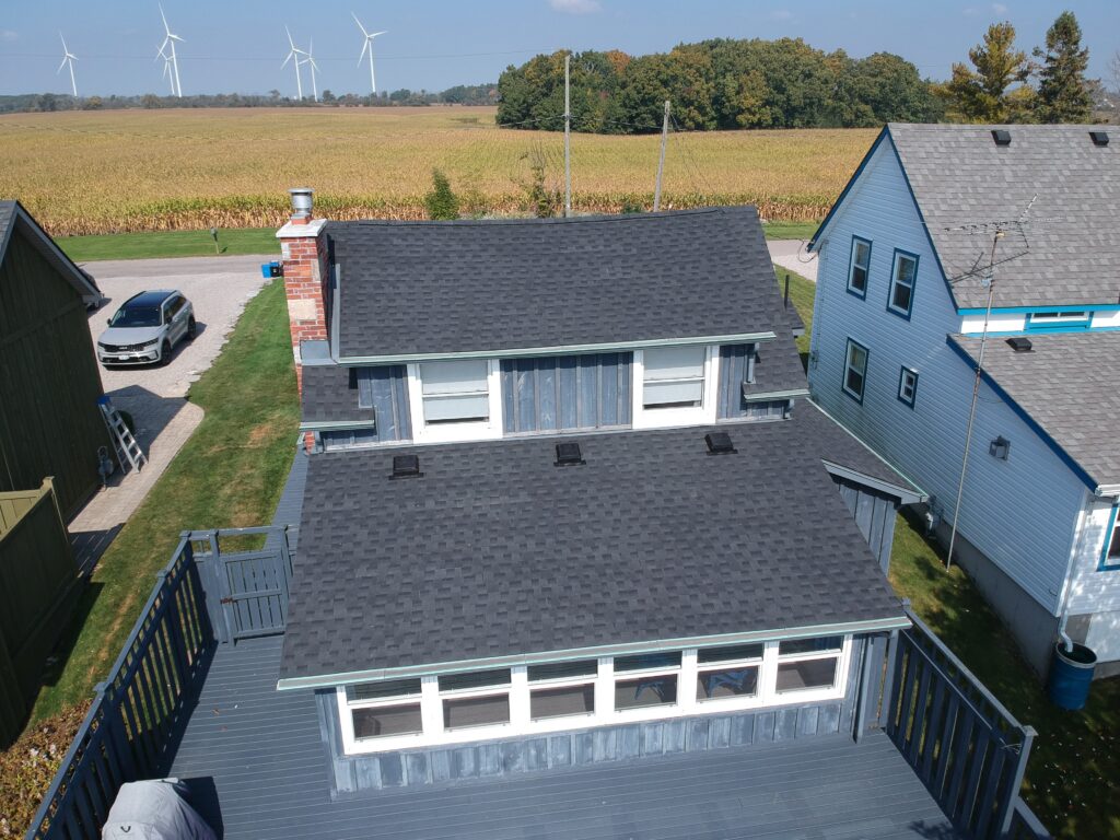 Home in the Dunnville area with a new dark grey shingle roof
